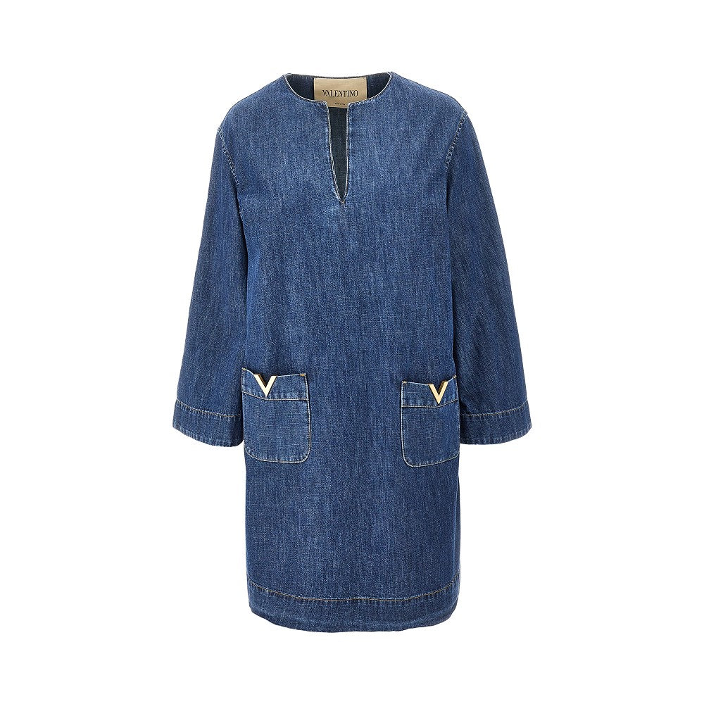 VALENTINO Mini abito in denim con dettagli V Gold