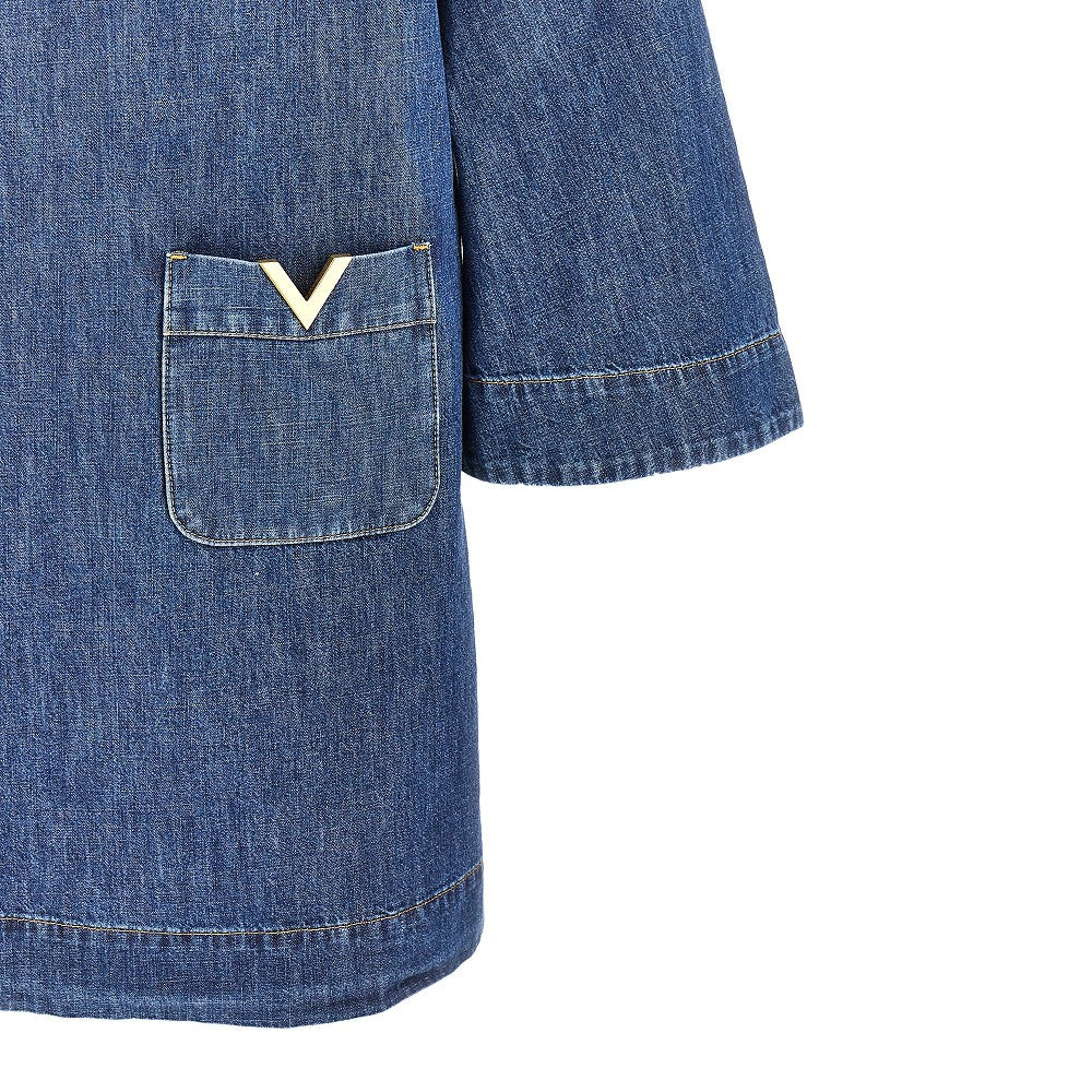 VALENTINO Mini abito in denim con dettagli V Gold, view 2