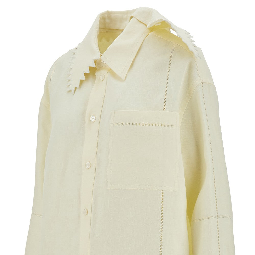 Bottega Veneta Camicia in lino con doppio colletto, view 2