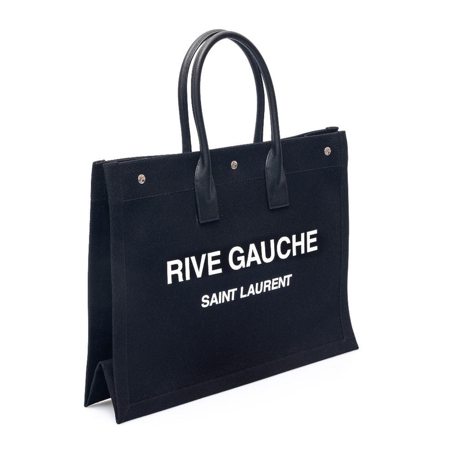 Saint Laurent Borsa tote nera con stampa brand, view 3