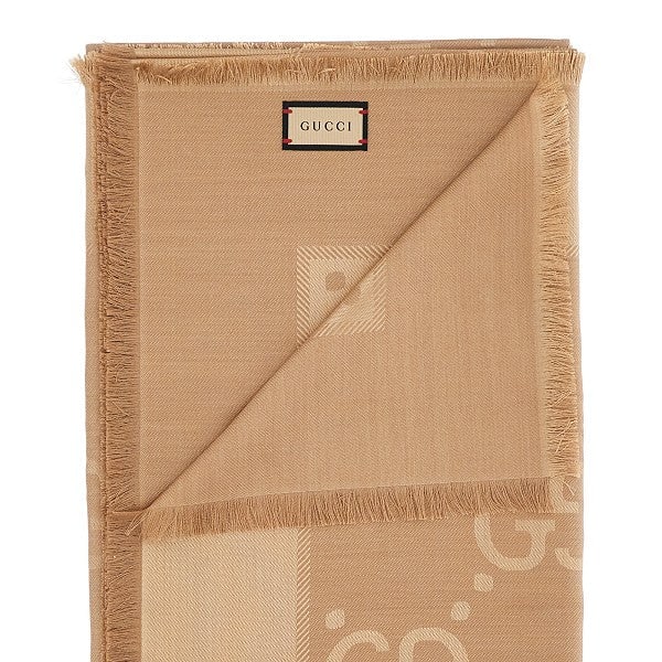 Gucci Sciarpa in lana e seta jacquard GG, view 3
