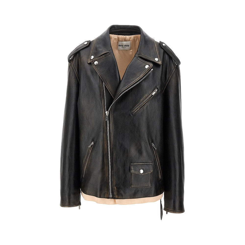 Miu Miu Giacca biker oversize in nappa