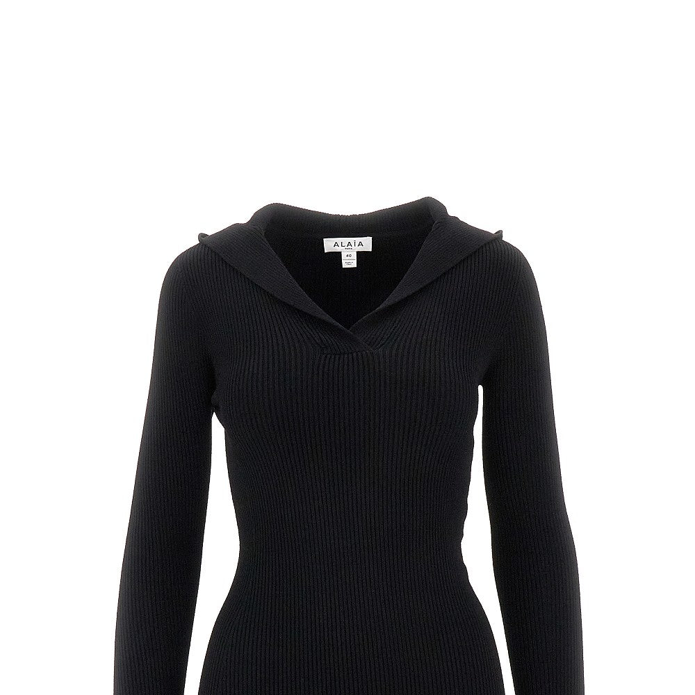 Alaïa Abito lungo in maglia con cappuccio, view 2