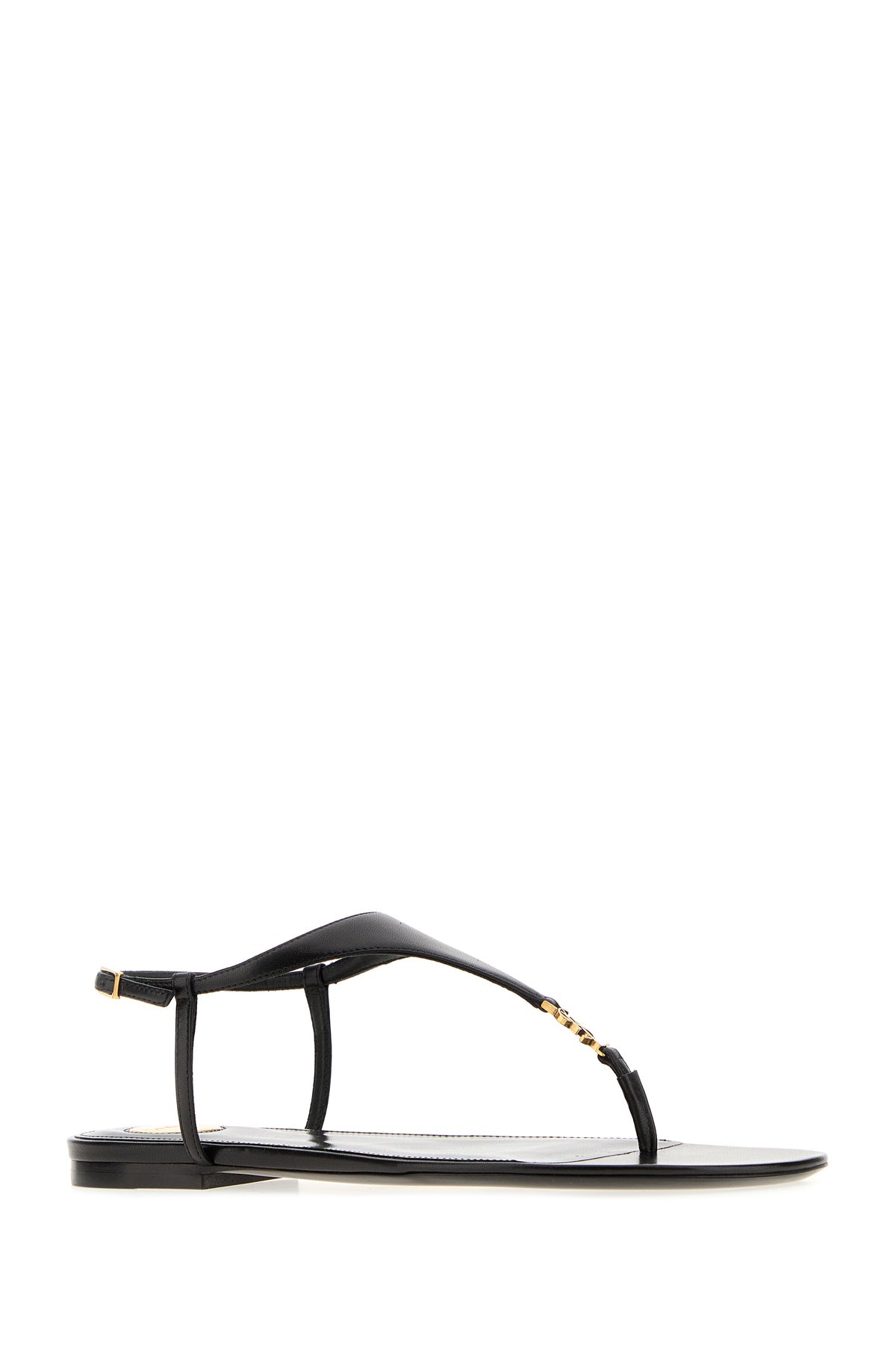 Saint Laurent Sandali infradito Cassandre in pelle nera, view 2