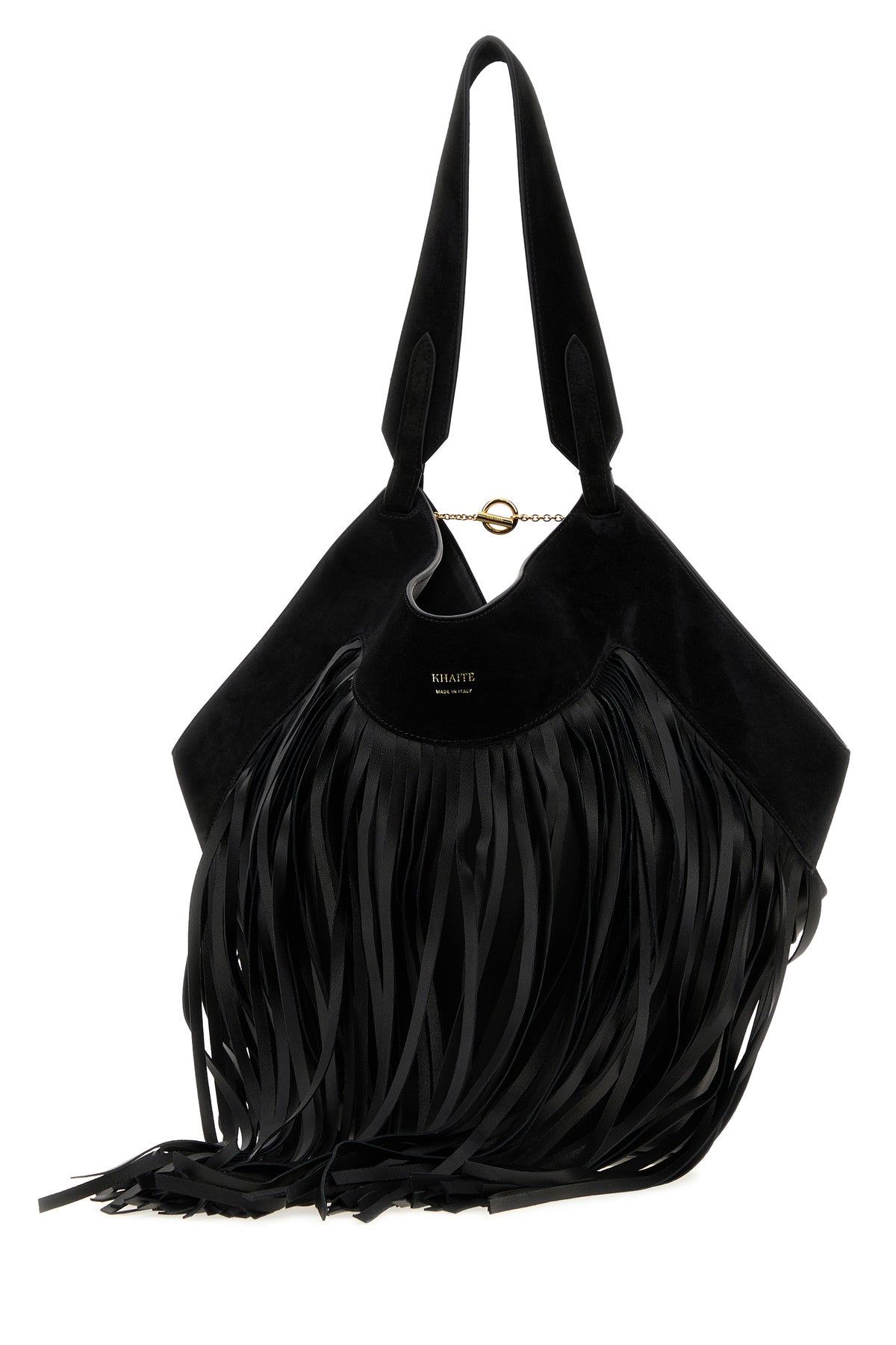 KHAITE Borsa shopping Lotus piccola in pelle nera, view 2