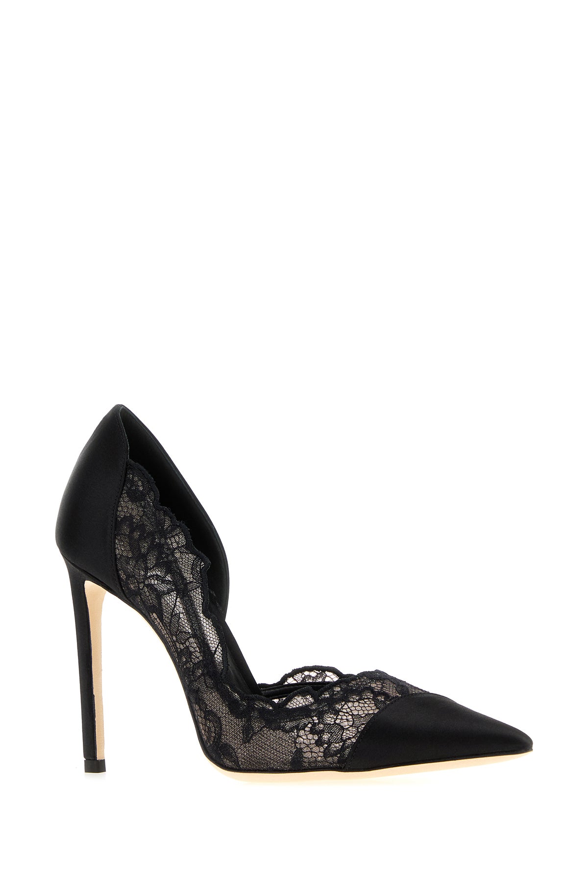 Jimmy Choo Scarpe con tacco Brigitte 100 nere in raso e pizzo, view 2
