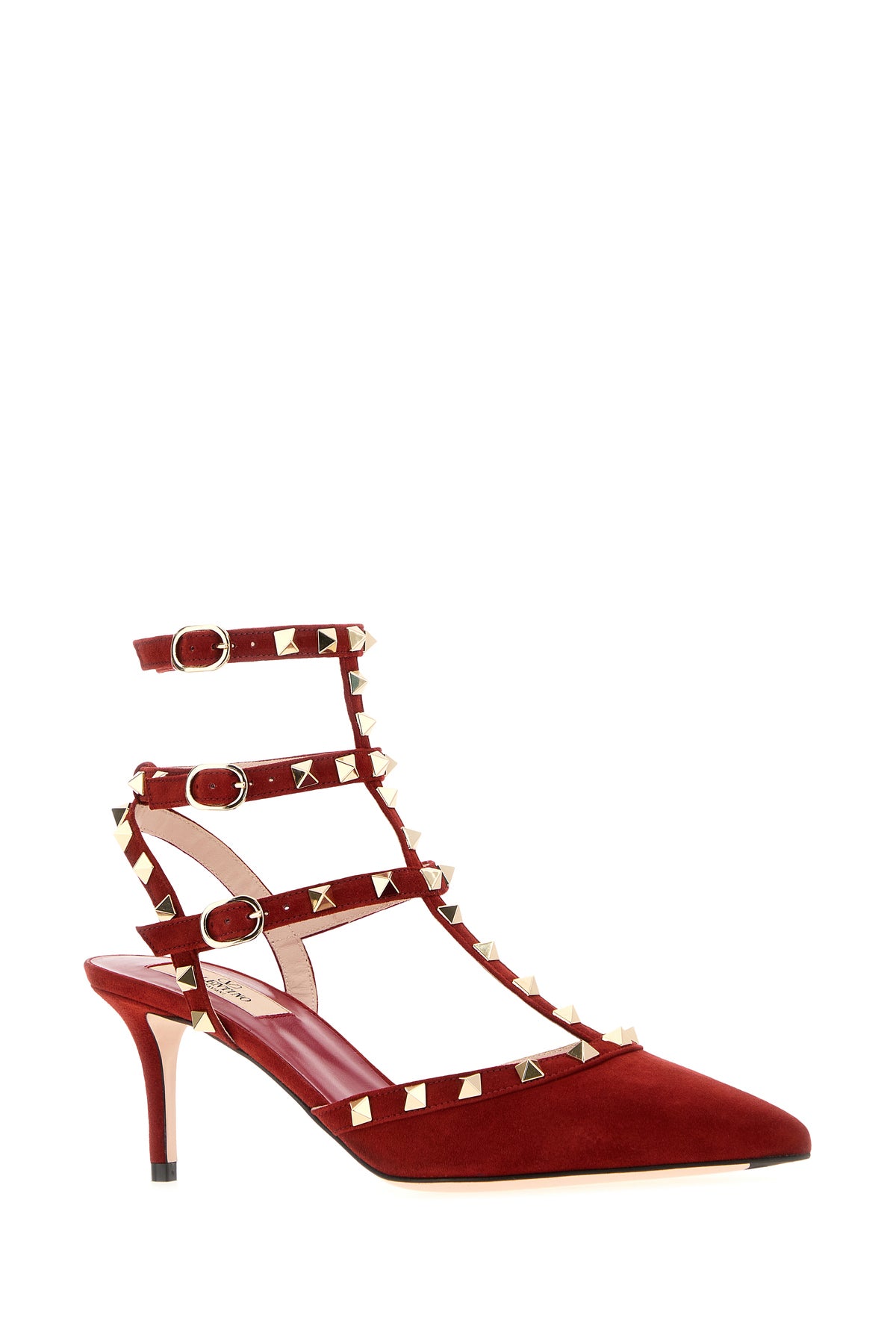 Valentino Garavani Scarpe con tacco Rockstud in pelle scamosciata rossa, view 2