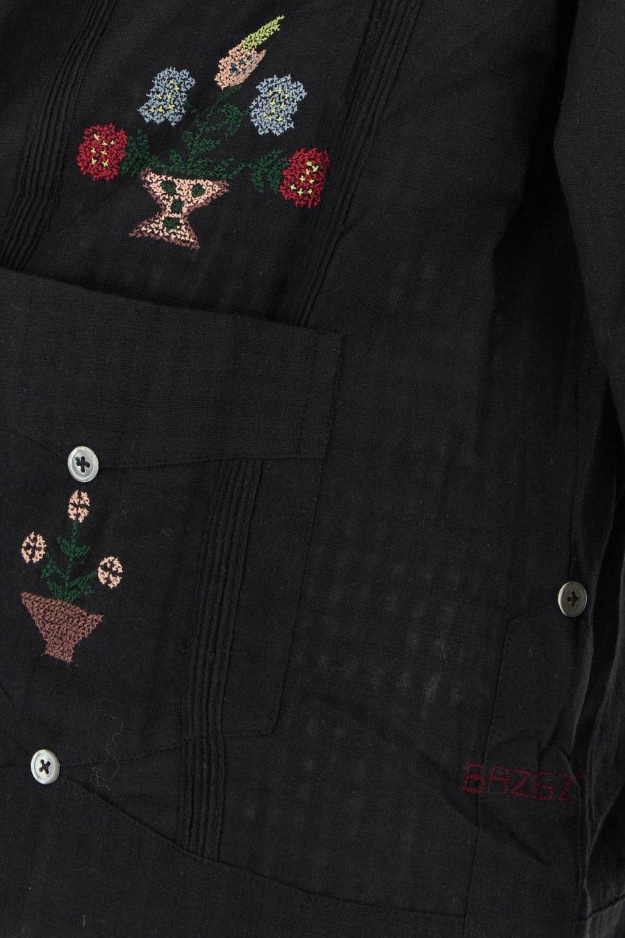 BAZISZT Camicia Byrsa in cotone nero, view 3