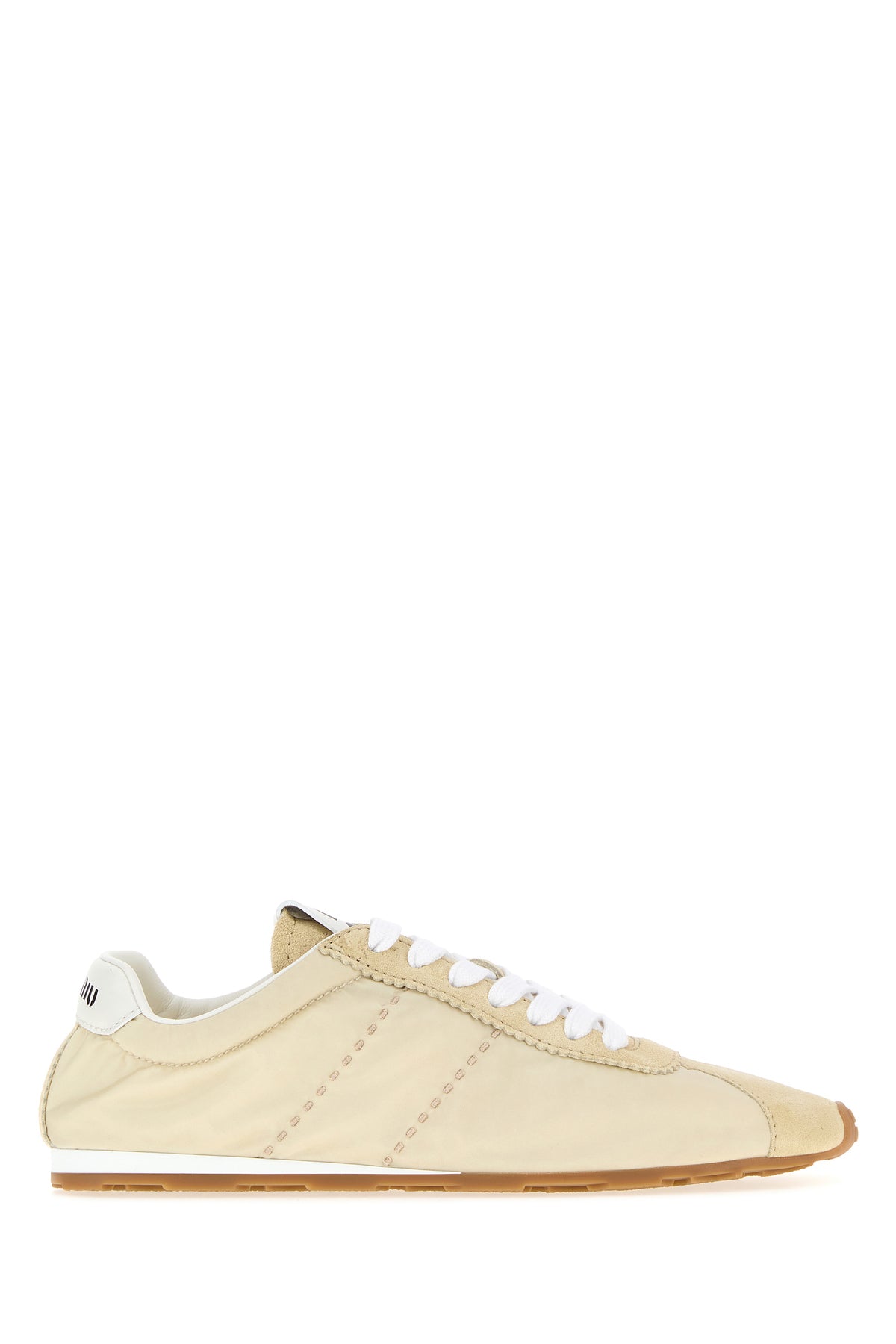 Miu Miu Sneakers crema in tessuto e pelle scamosciata