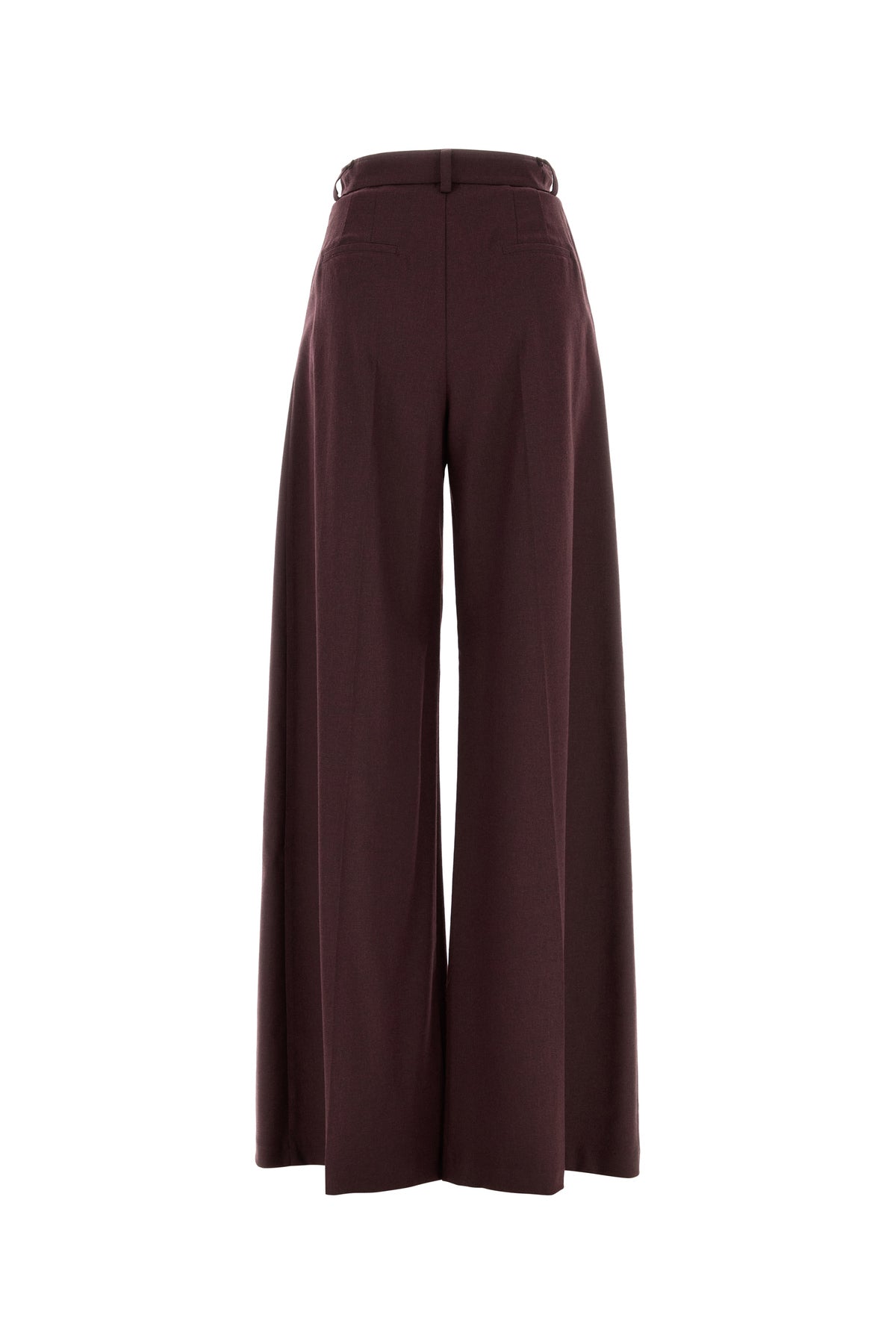 LE SULLY STUDIO Pantalone dalla gamba ampia in flanella stretch melanzana, view 2