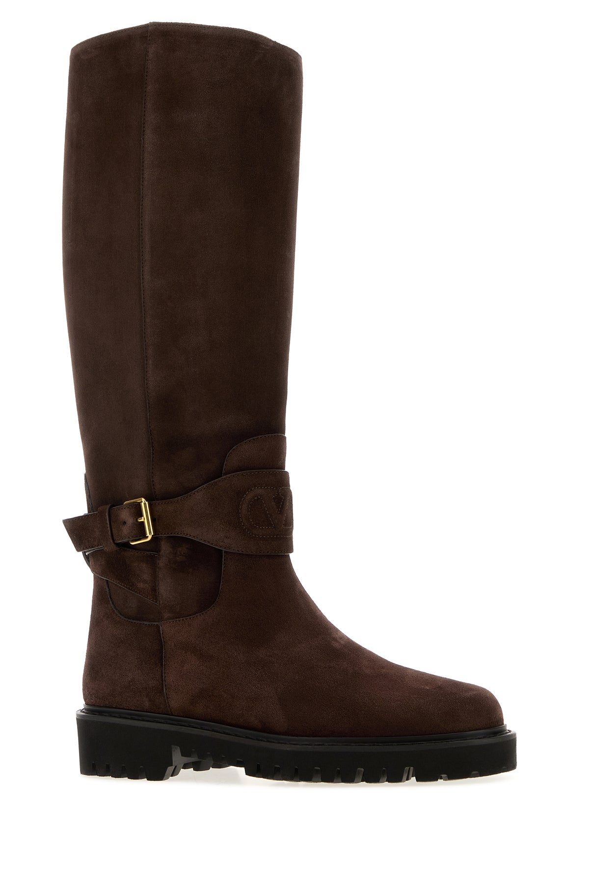 Valentino Garavani Stivali VLogo Signature in pelle scamosciata marrone, view 2