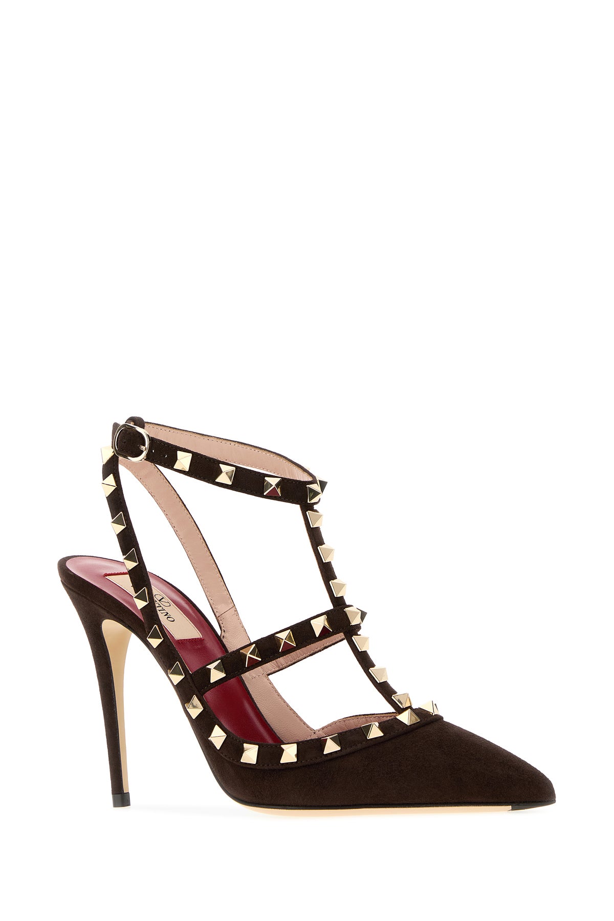 Valentino Garavani Scarpe con tacco Rockstud in pelle scamosciata marrone, view 2