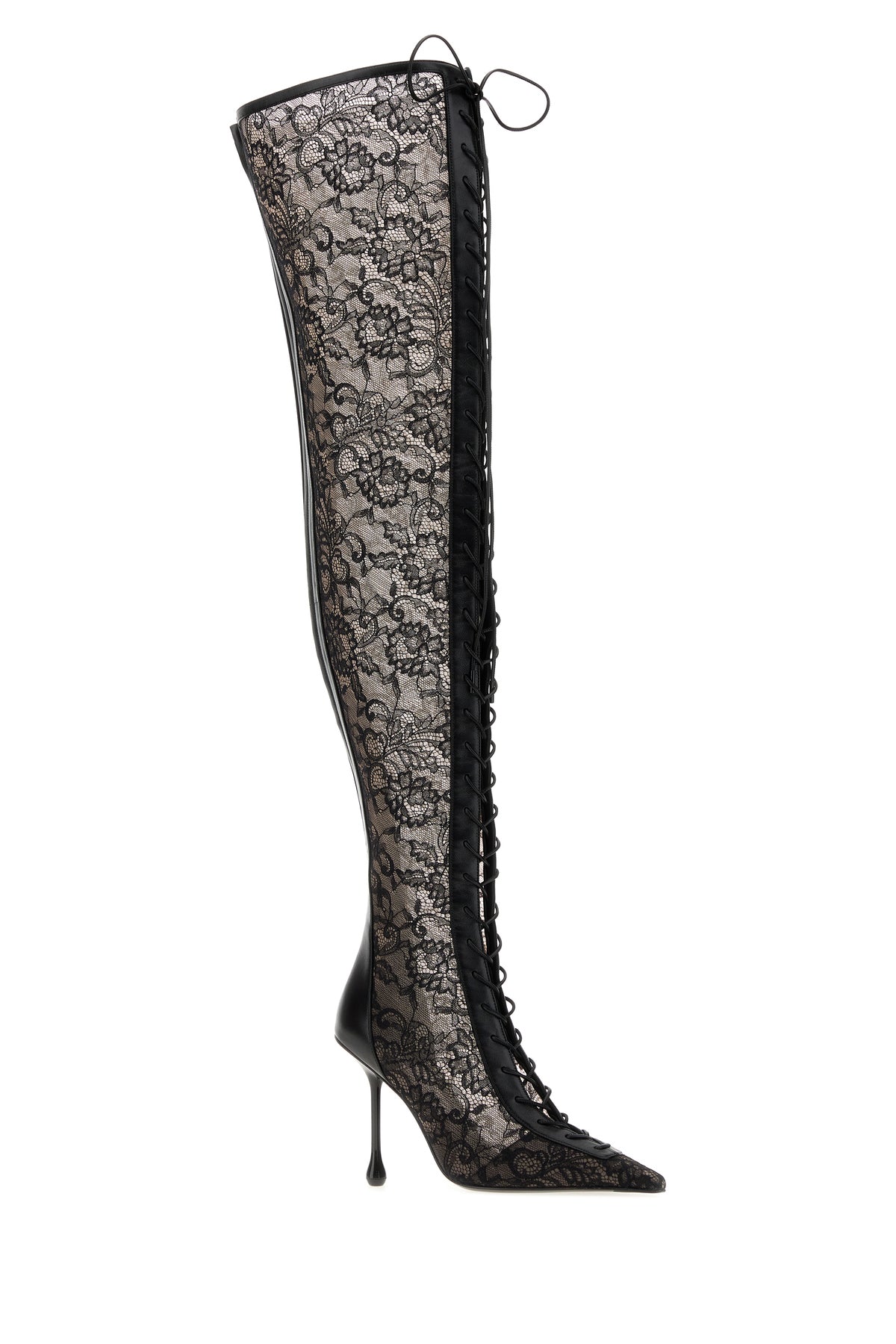 Jimmy Choo Stivali Scarlett neri in pizzo e nappa, view 2