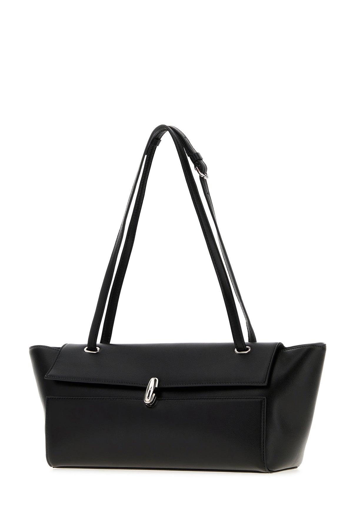 SAVETTE Borsa a spalla Trapeze in pelle nera, view 2