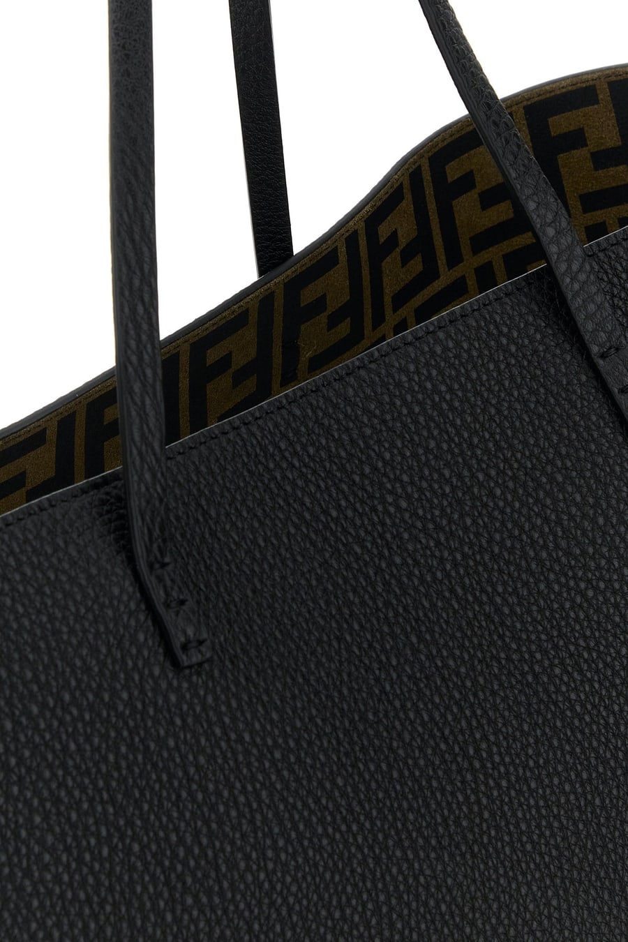 Fendi Borsa shopping Roll media in pelle nera, view 4