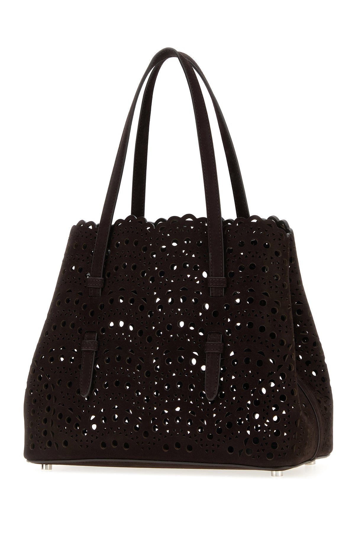 Alaïa Borsa a mano Mina 25 in pelle scamosciata testa di moro, view 2