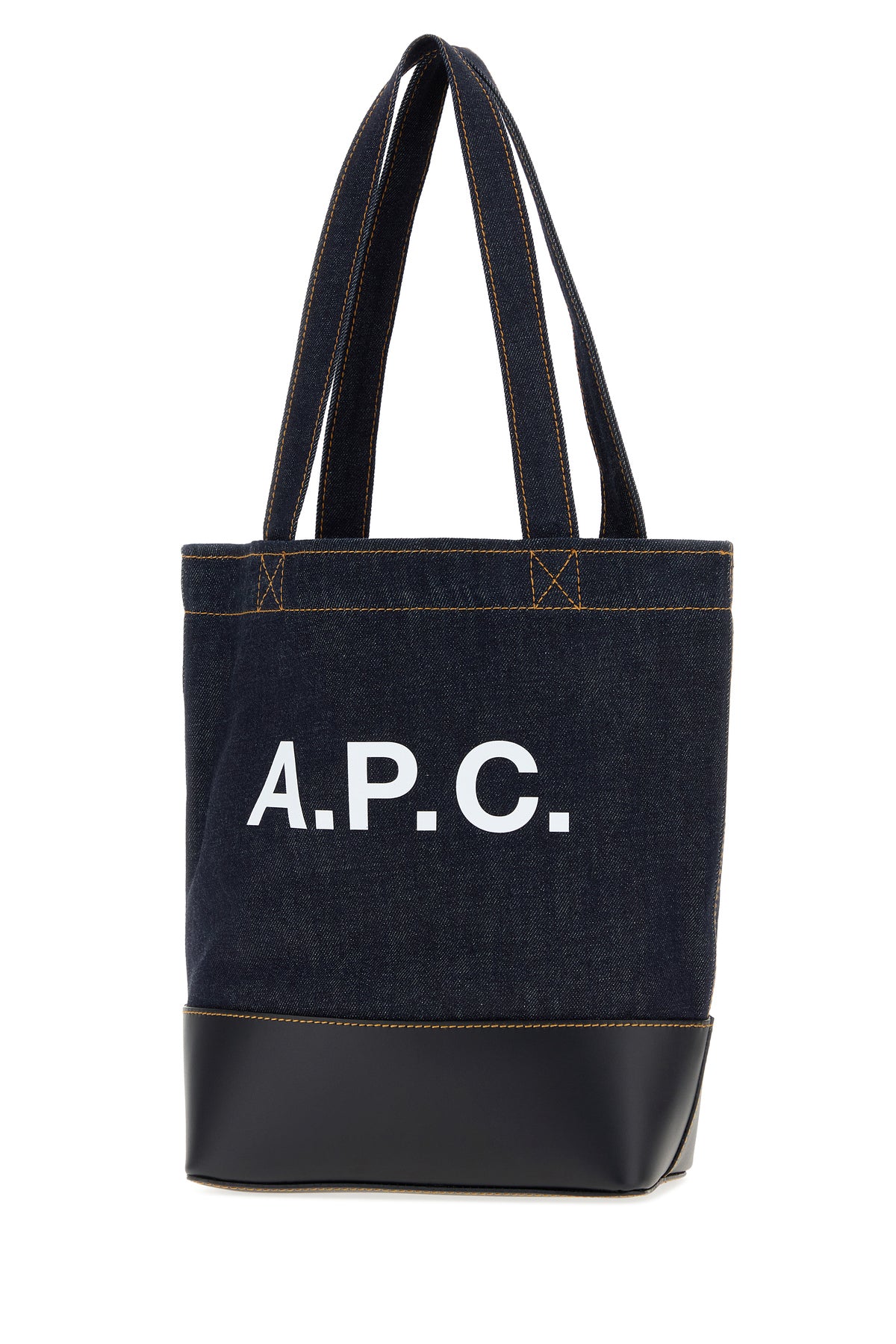 A.P.C. Borsa shopping Axelle blu scuro in denim e pelle, view 2