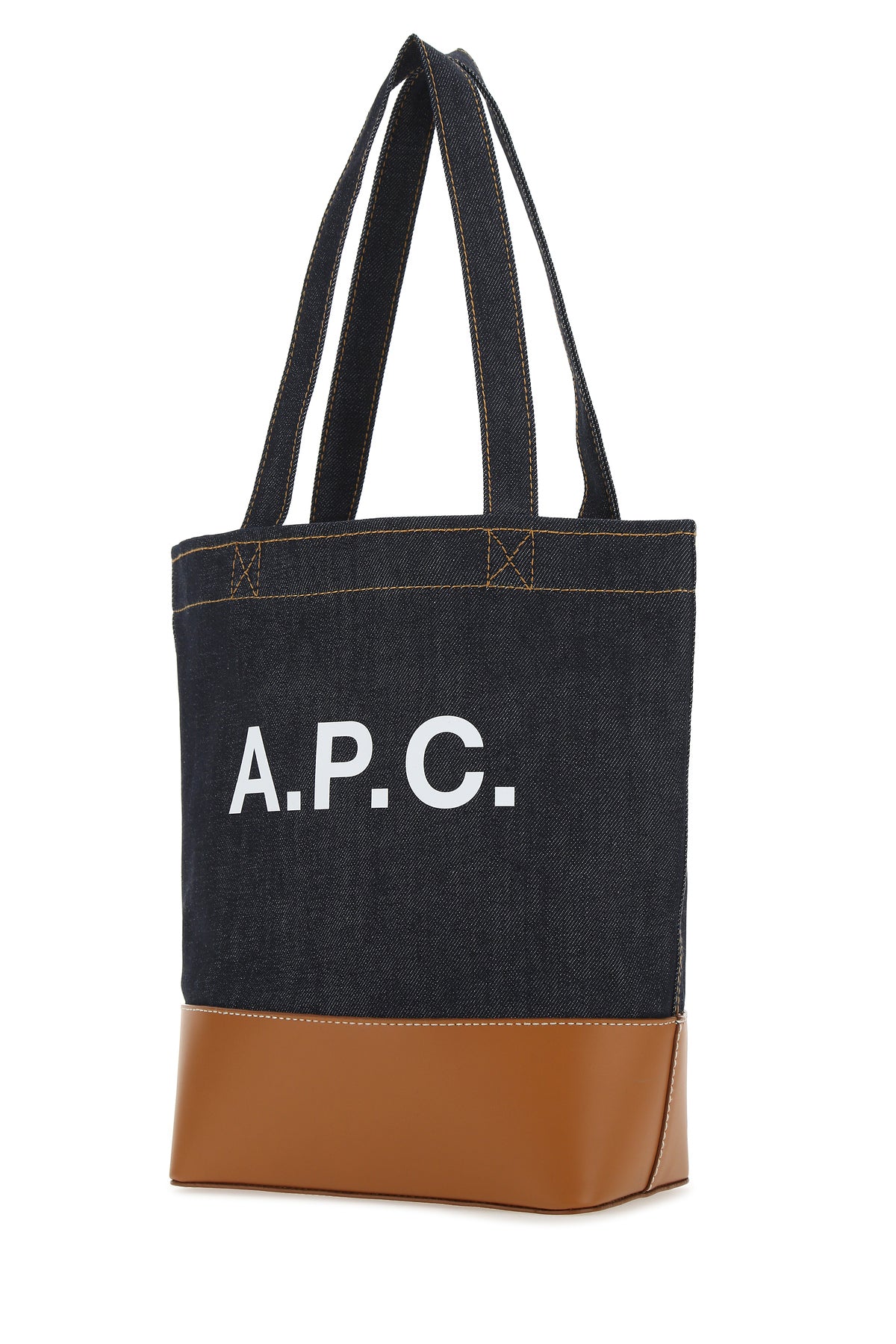 A.P.C. Borsa shopping Axelle bicolor in denim e pelle, view 2