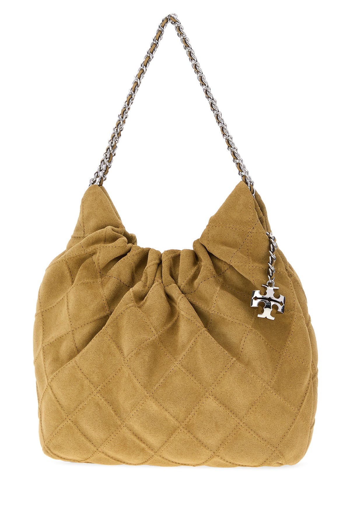 Tory Burch Borsa a spalla Fleming mini in pelle scamosciata beige, view 2