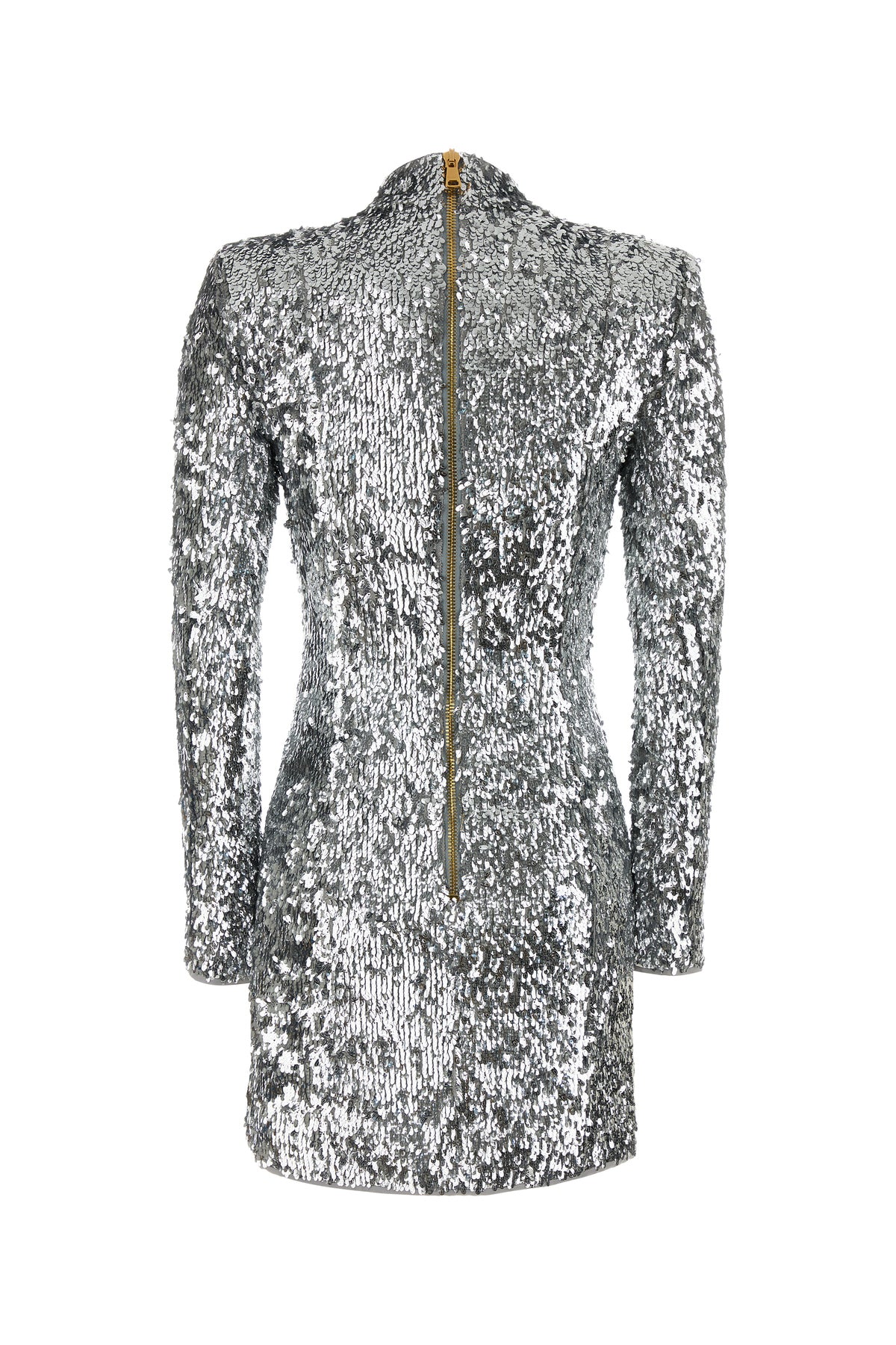 Balmain Mini abito in paillettes argento, view 2
