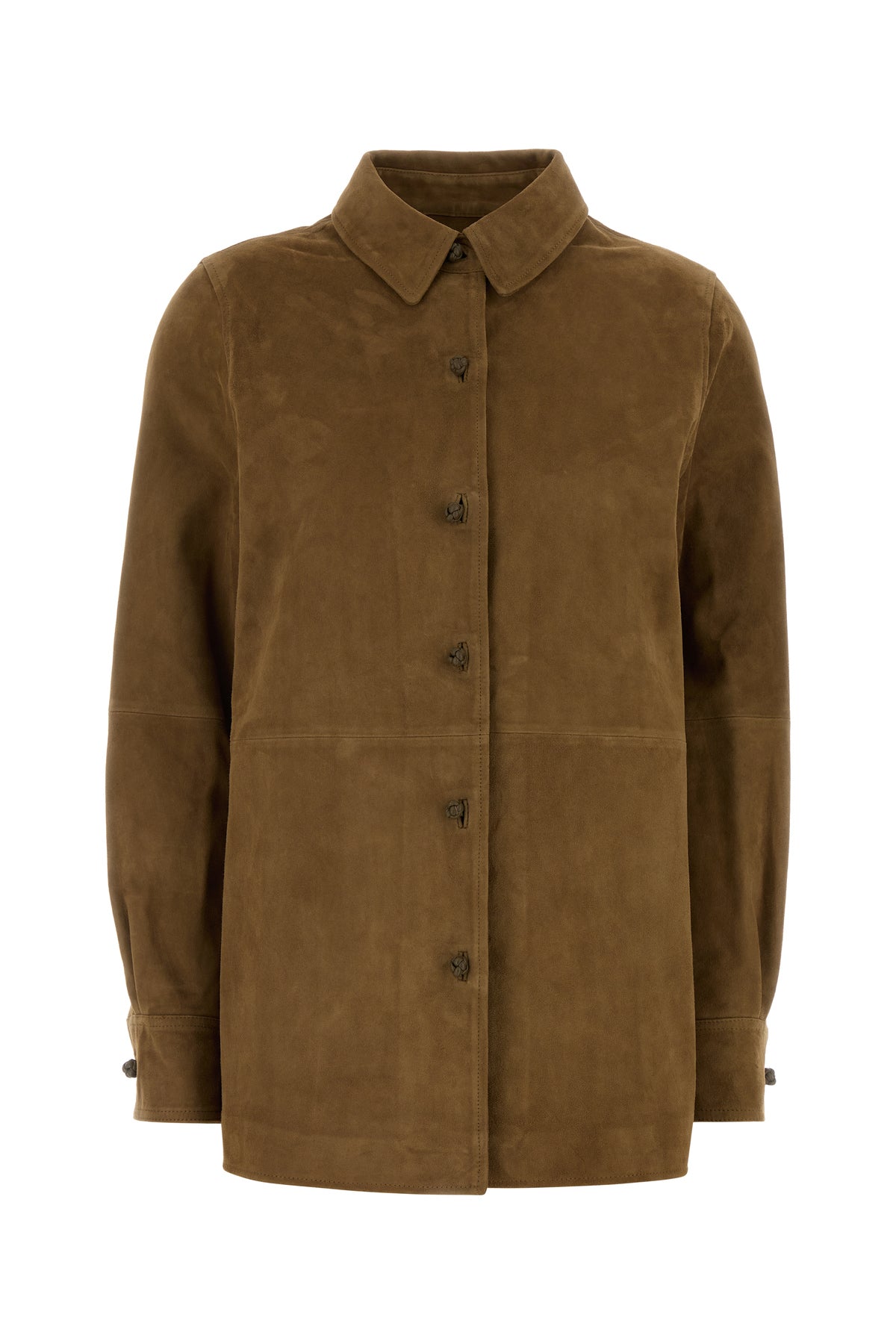 ROHE Camicia in pelle scamosciata fango