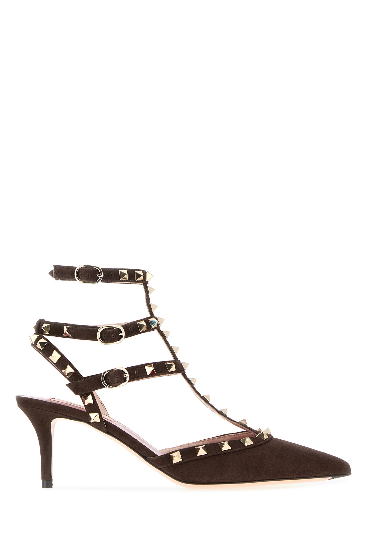 Valentino Garavani Scarpe con tacco Rockstud in pelle scamosciata testa di moro