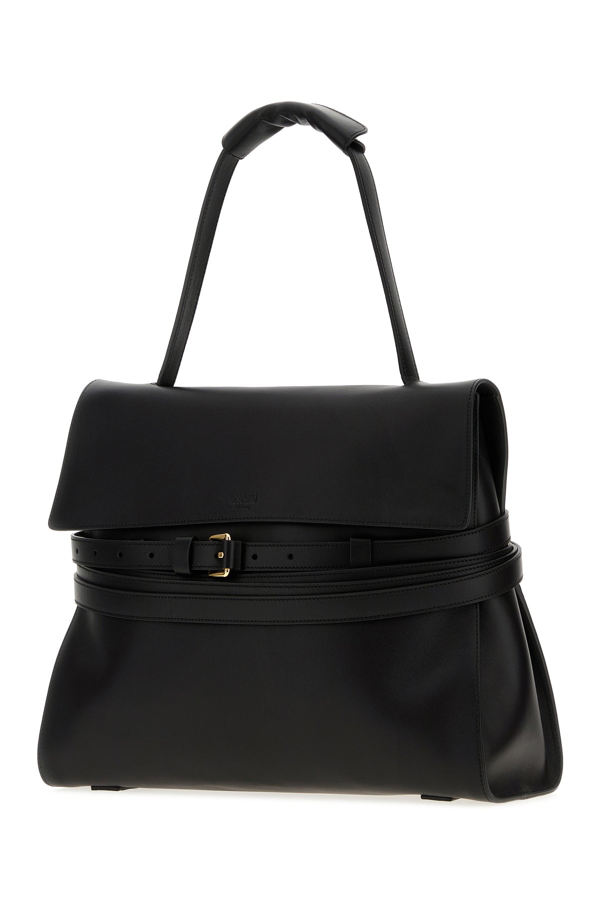 Moschino Borsa a mano Moschino Tie Me media in pelle nera, view 2