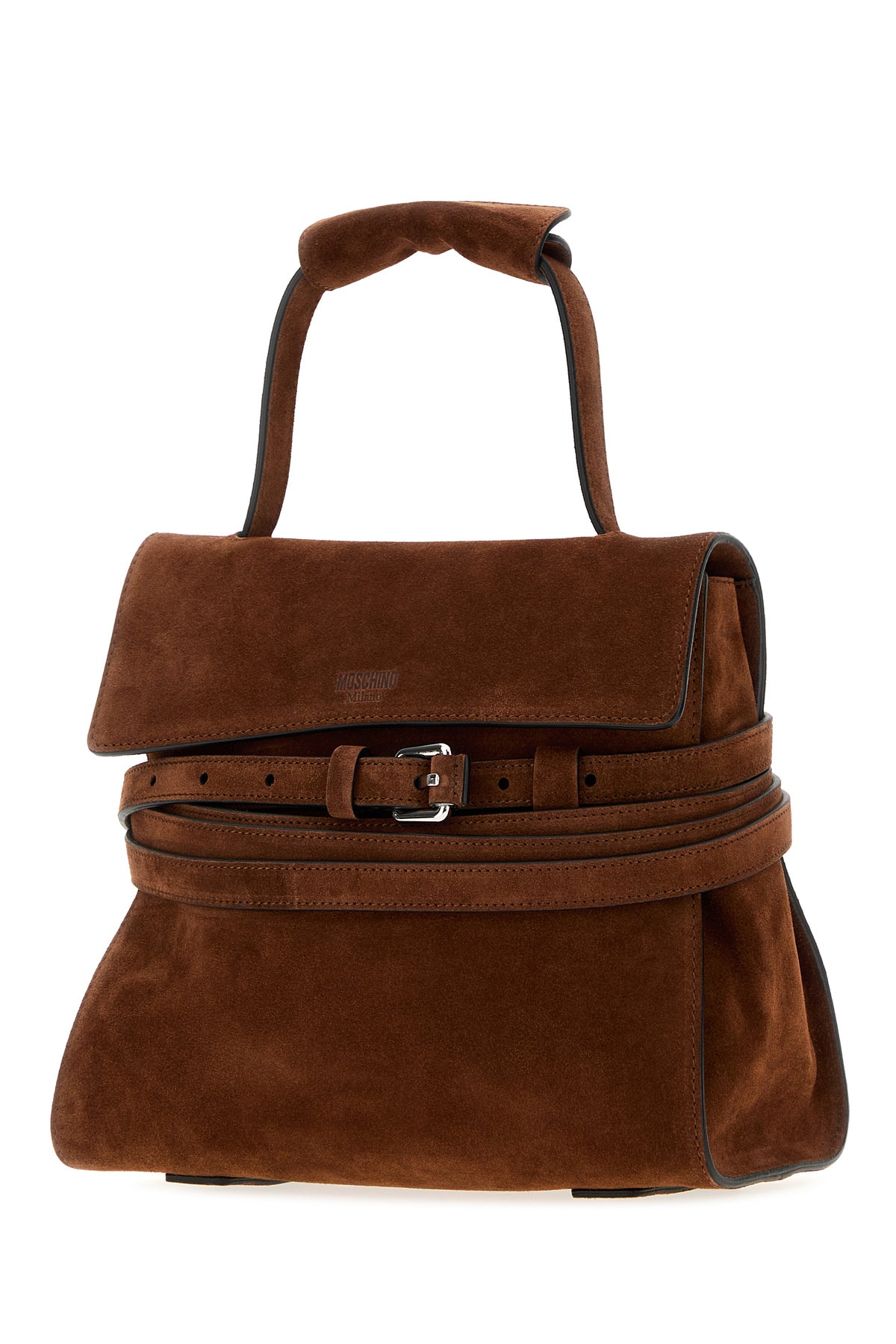 Moschino Borsa a mano Moschino Tie Me regular in pelle scamosciata marrone, view 2