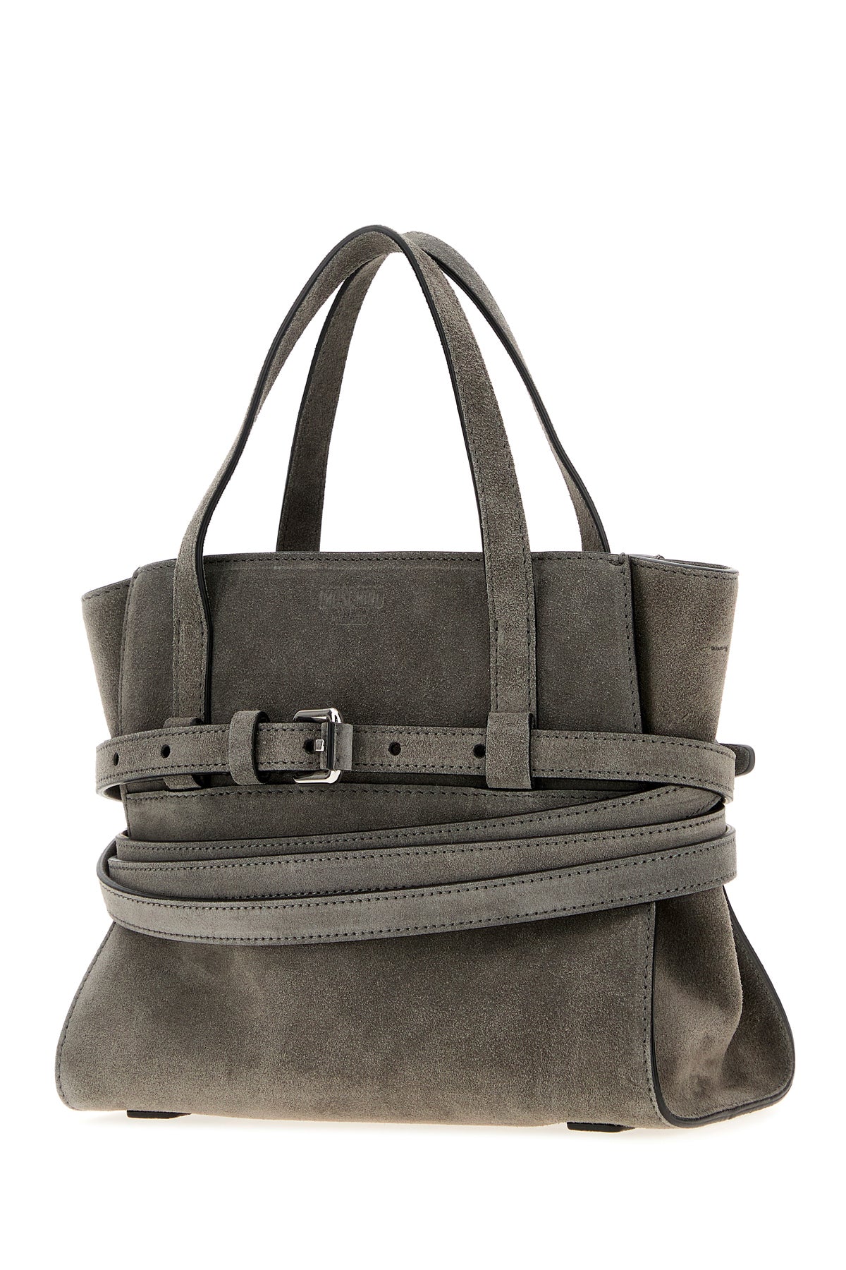Moschino Borsa a mano Moschino Tie Me in pelle scamosciata grigia, view 2