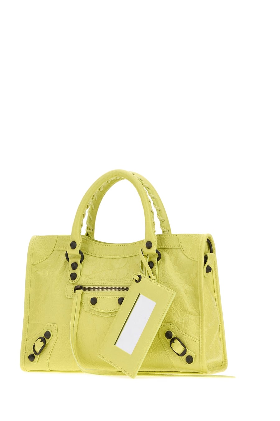 Balenciaga Borsa a mano Le City piccola in pelle giallo fluo, view 2