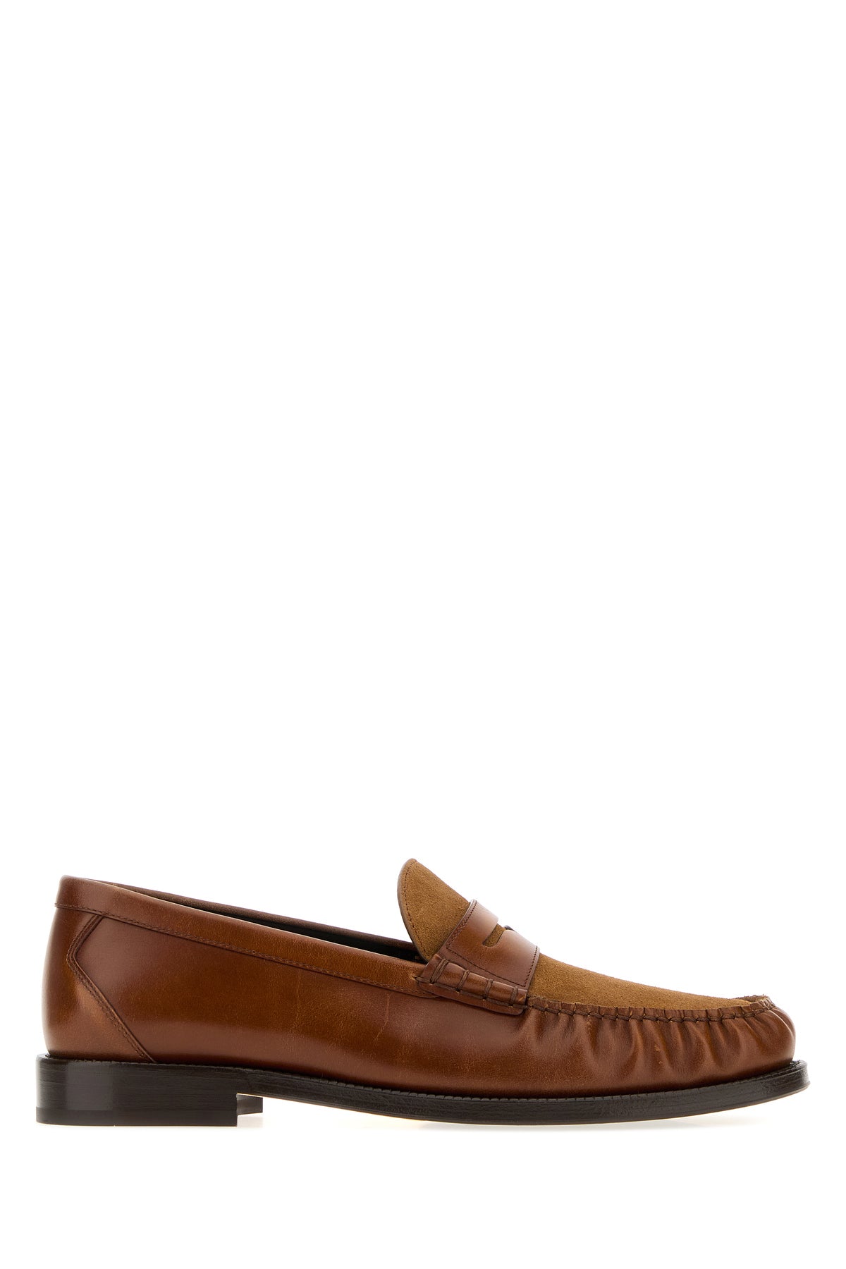 Brunello Cucinelli Mocassini caramello in pelle e pelle scamosciata