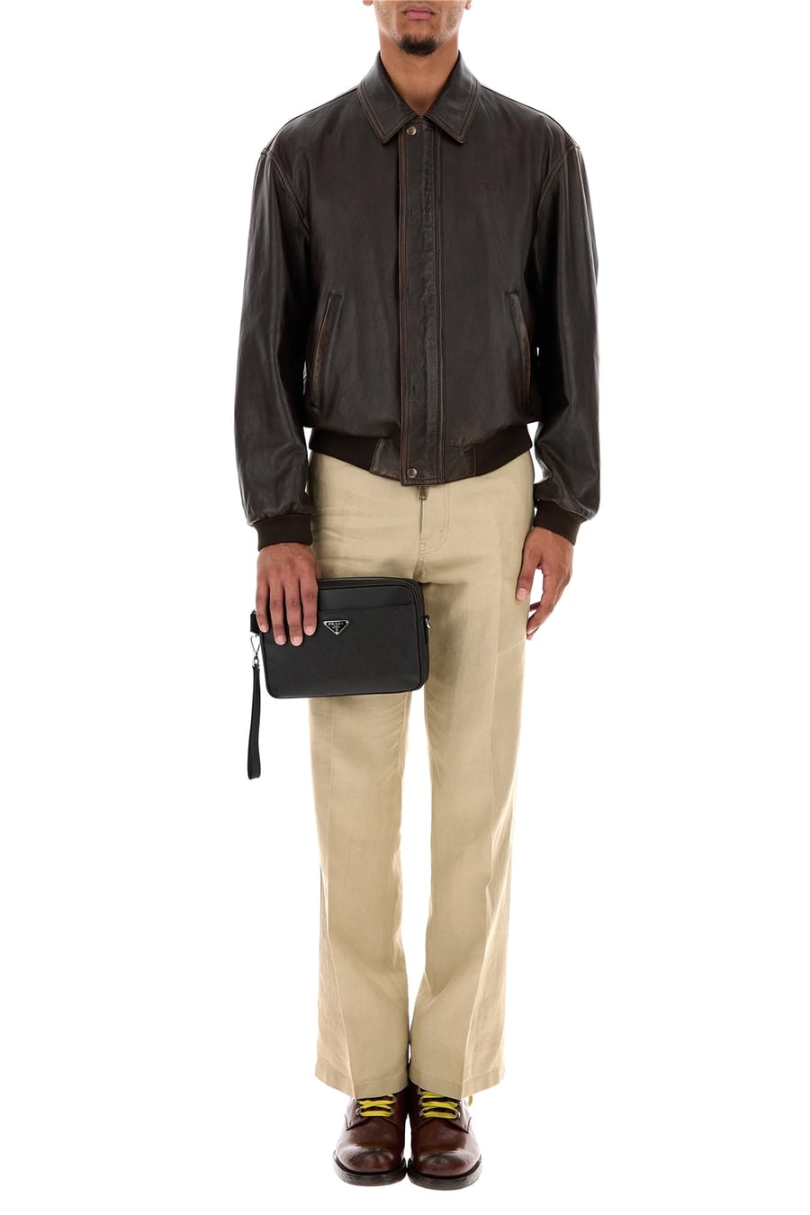 Prada Giacca in pelle marrone, view 6