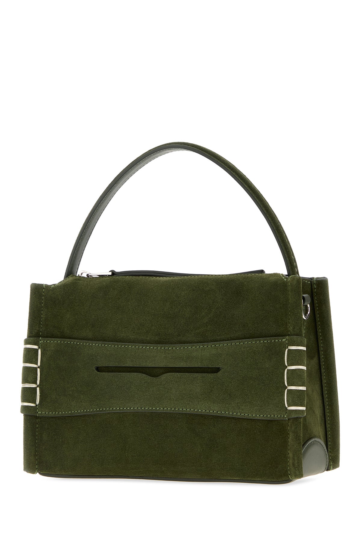 JW Anderson Borsa a mano Loafer piccola in pelle scamosciata verde oliva, view 2