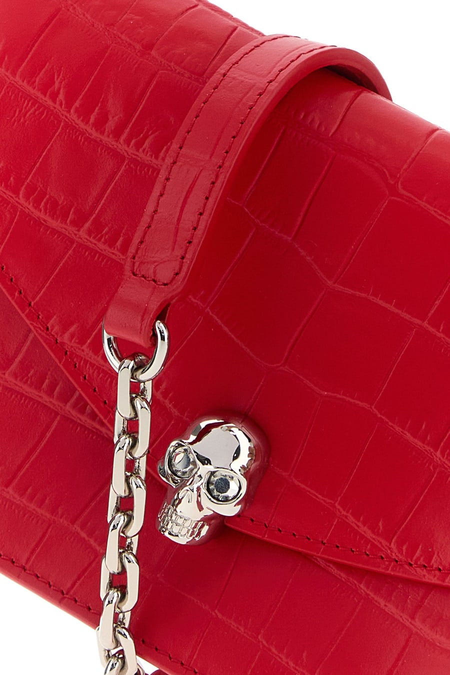 Alexander McQueen Borsa a tracolla Skull mini in pelle rossa, view 4