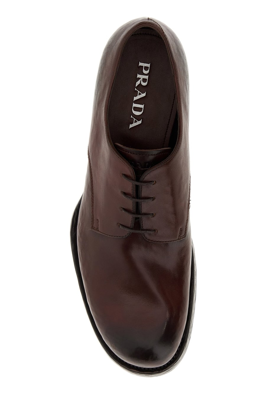 Prada Scarpe stringate in pelle marrone, view 4