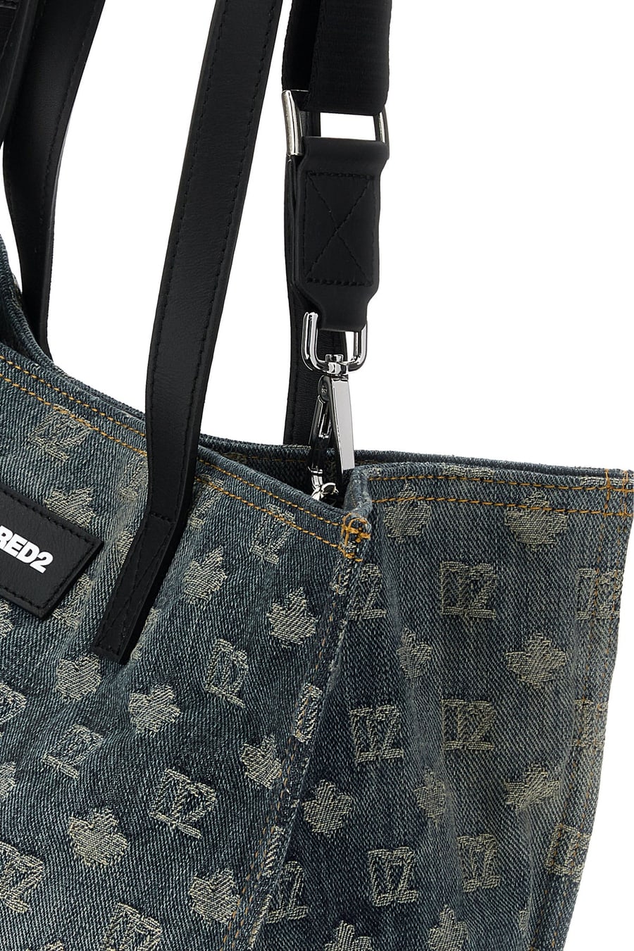 Dsquared2 Borsa shopping D2 in denim ricamato, view 4