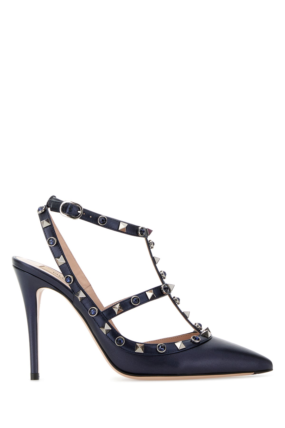 Valentino Garavani Scarpe con tacco Rockstud in pelle blu scuro
