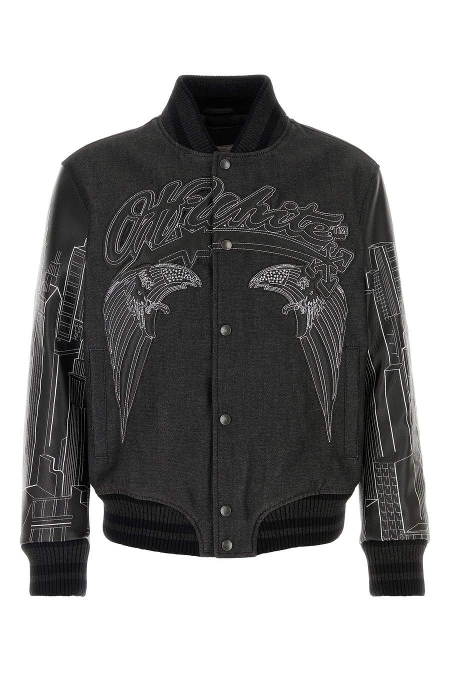 Off-White Bomber nero in denim e pelle