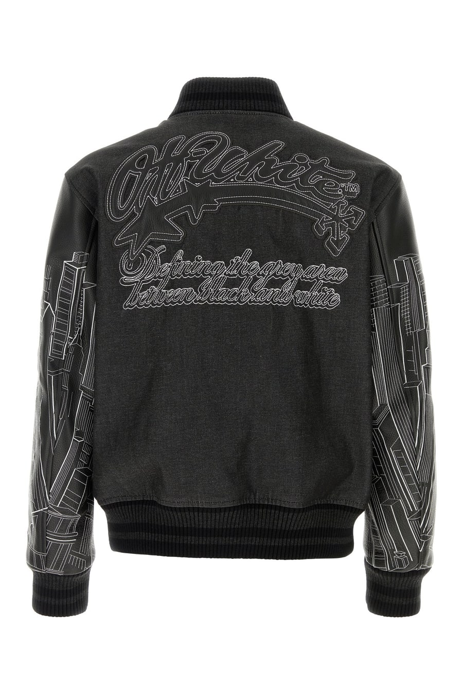 Off-White Bomber nero in denim e pelle, view 2