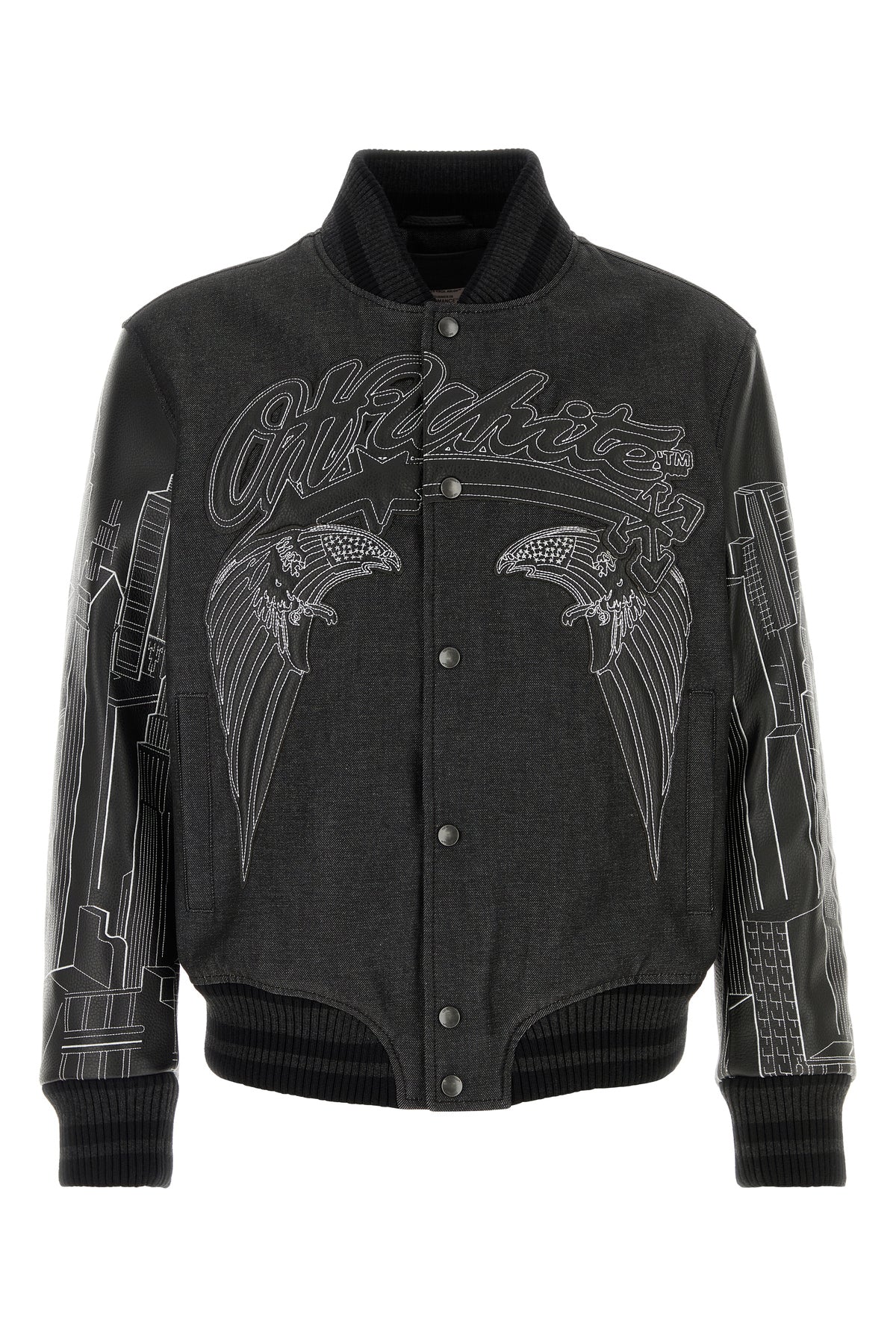 Off-White Bomber nero in denim e pelle