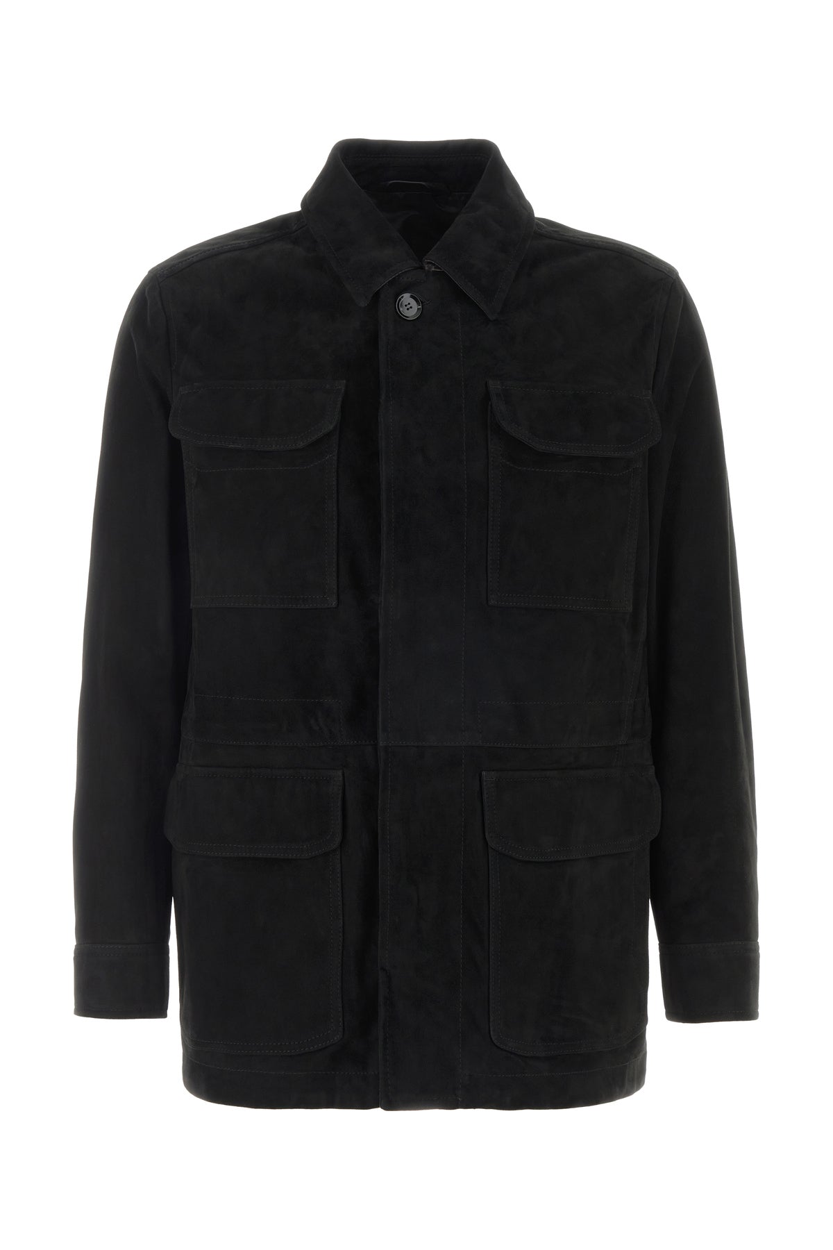 BRIONI Giacca in pelle scamosciata nera