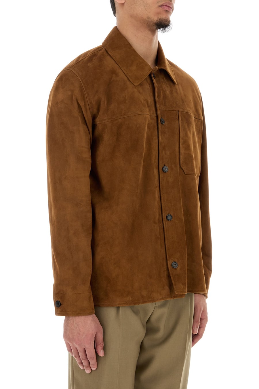 Saint Laurent Giacca in pelle scamosciata caramello, view 3