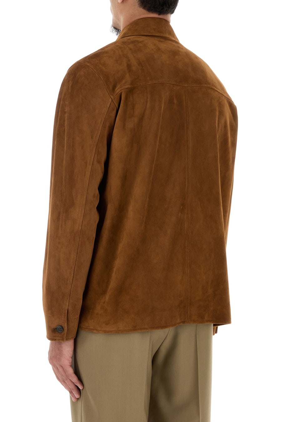 Saint Laurent Giacca in pelle scamosciata caramello, view 4
