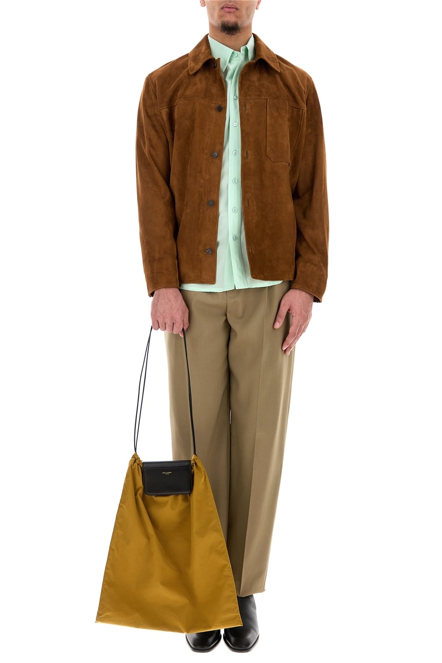 Saint Laurent Giacca in pelle scamosciata caramello, view 6