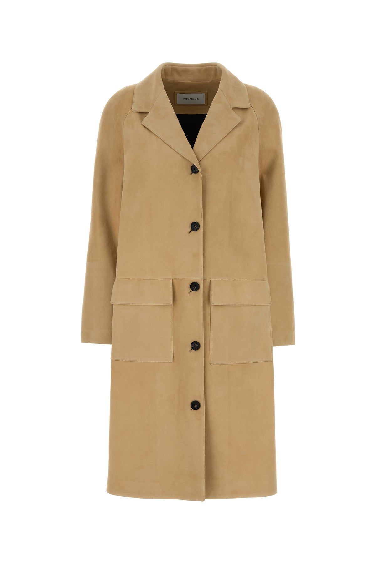 Ferragamo Cappotto in pelle scamosciata beige