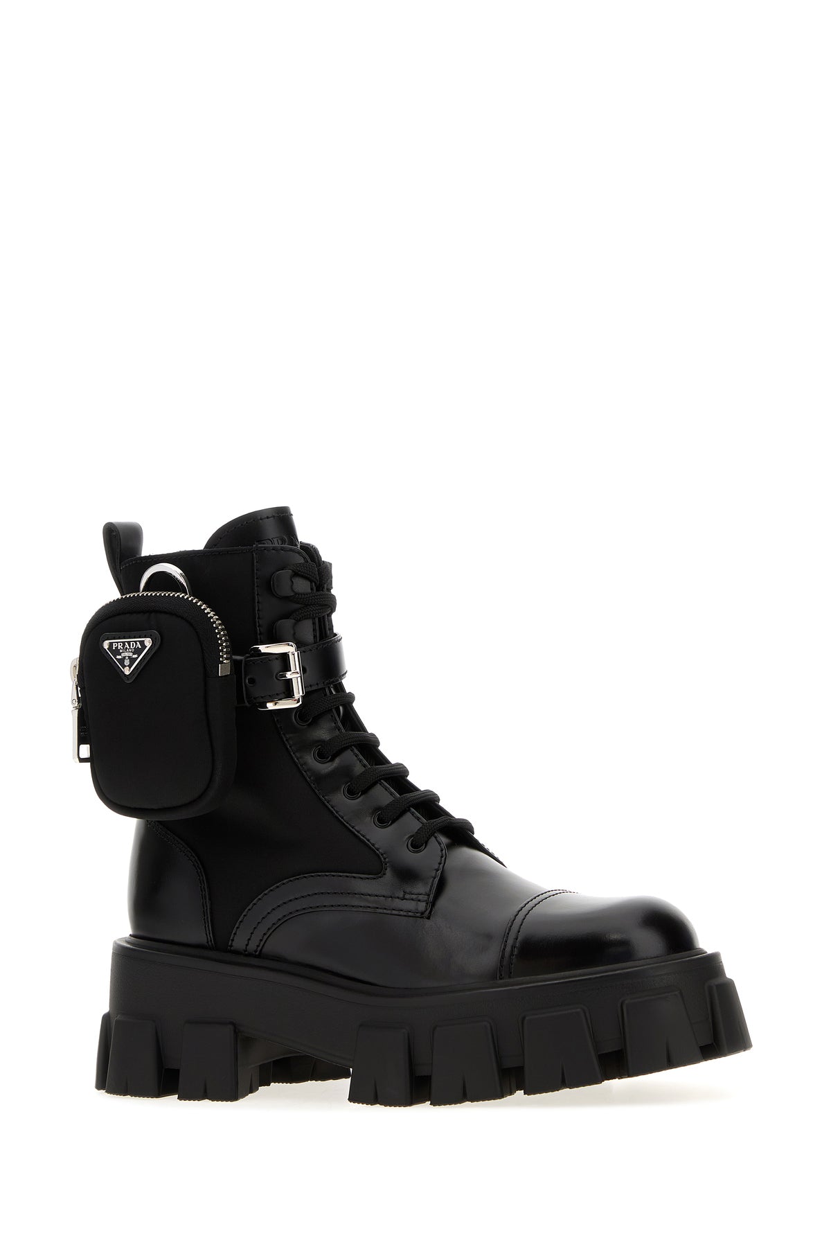 Prada Stivali in neri in pelle e Re-Nylon, view 2