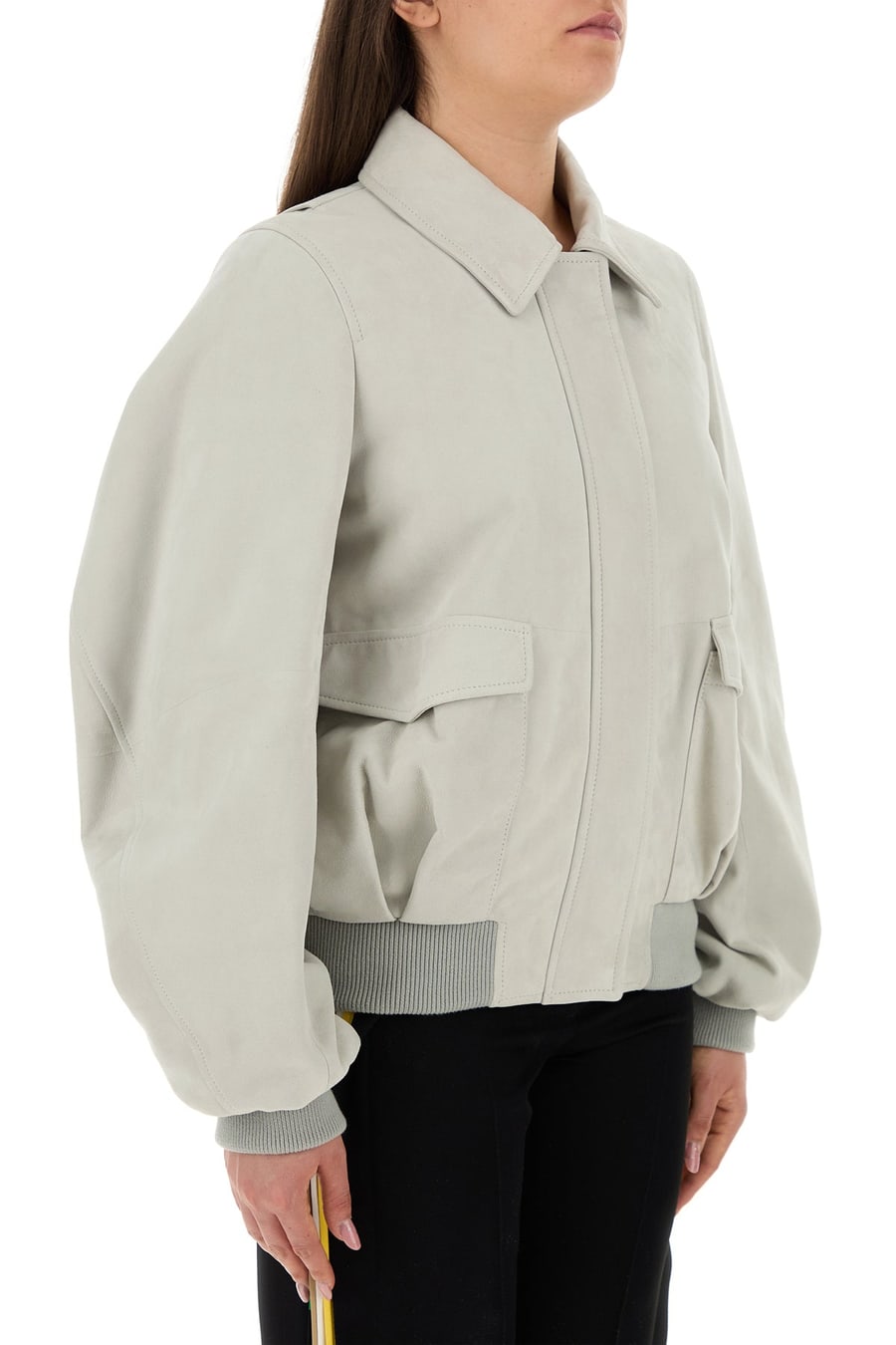 Loewe Giacca in pelle scamosciata gesso, view 3