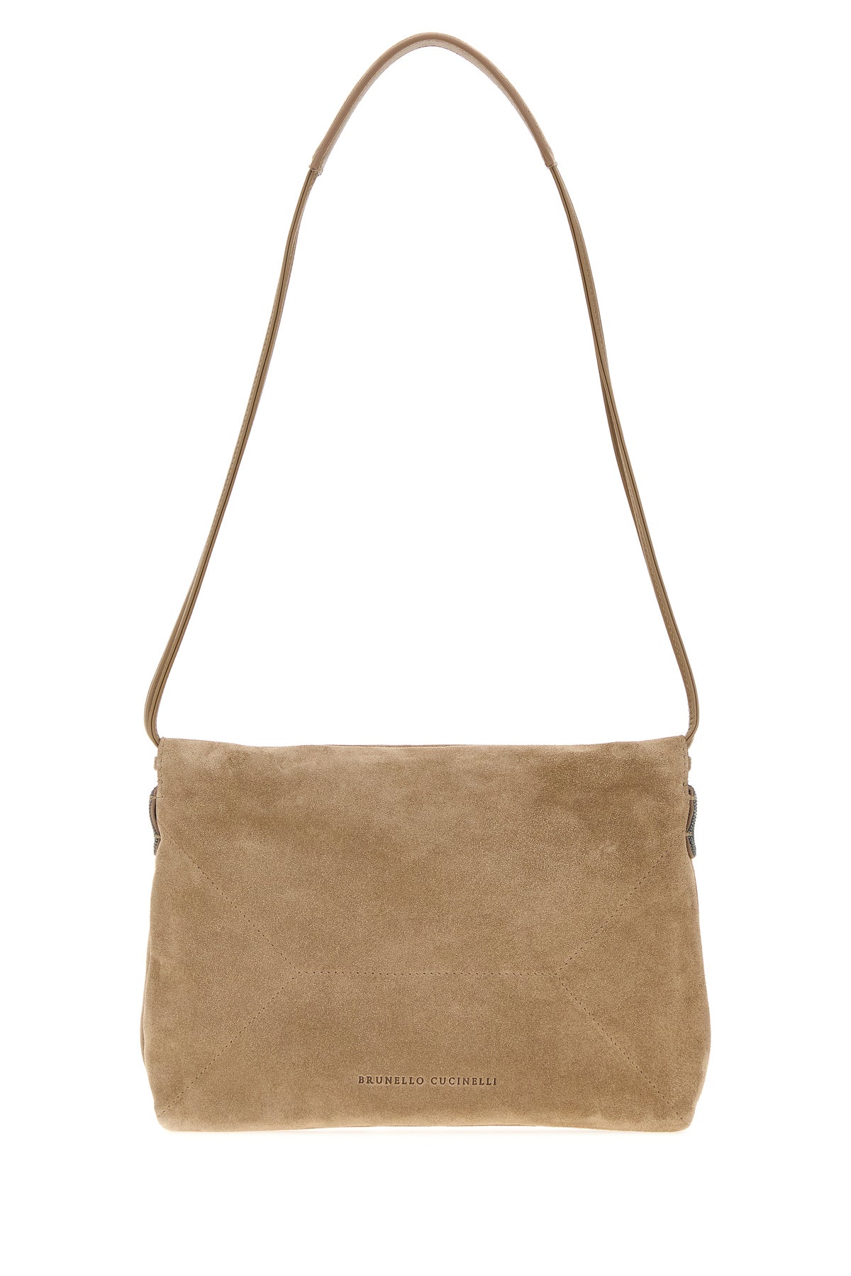 Brunello Cucinelli Borsa a spalla in pelle scamosciata beige