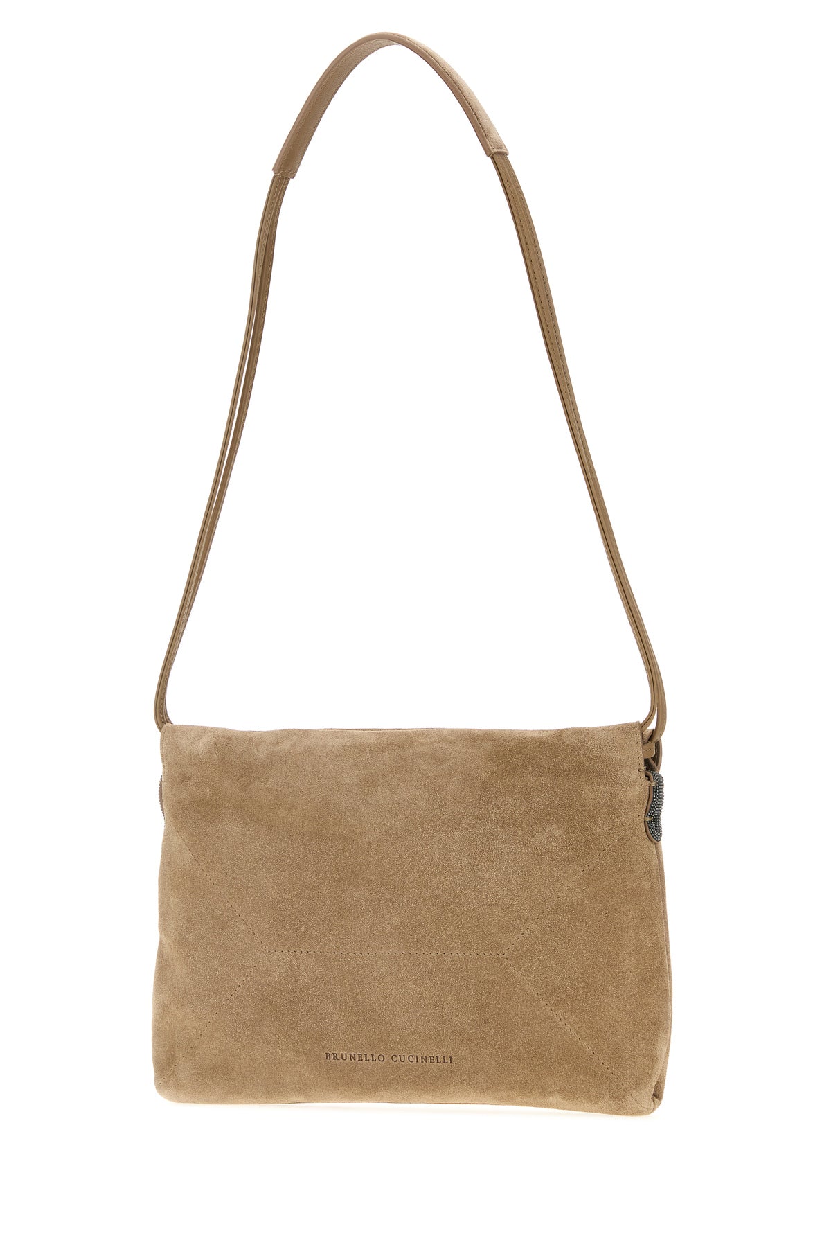 Brunello Cucinelli Borsa a spalla in pelle scamosciata beige, view 2