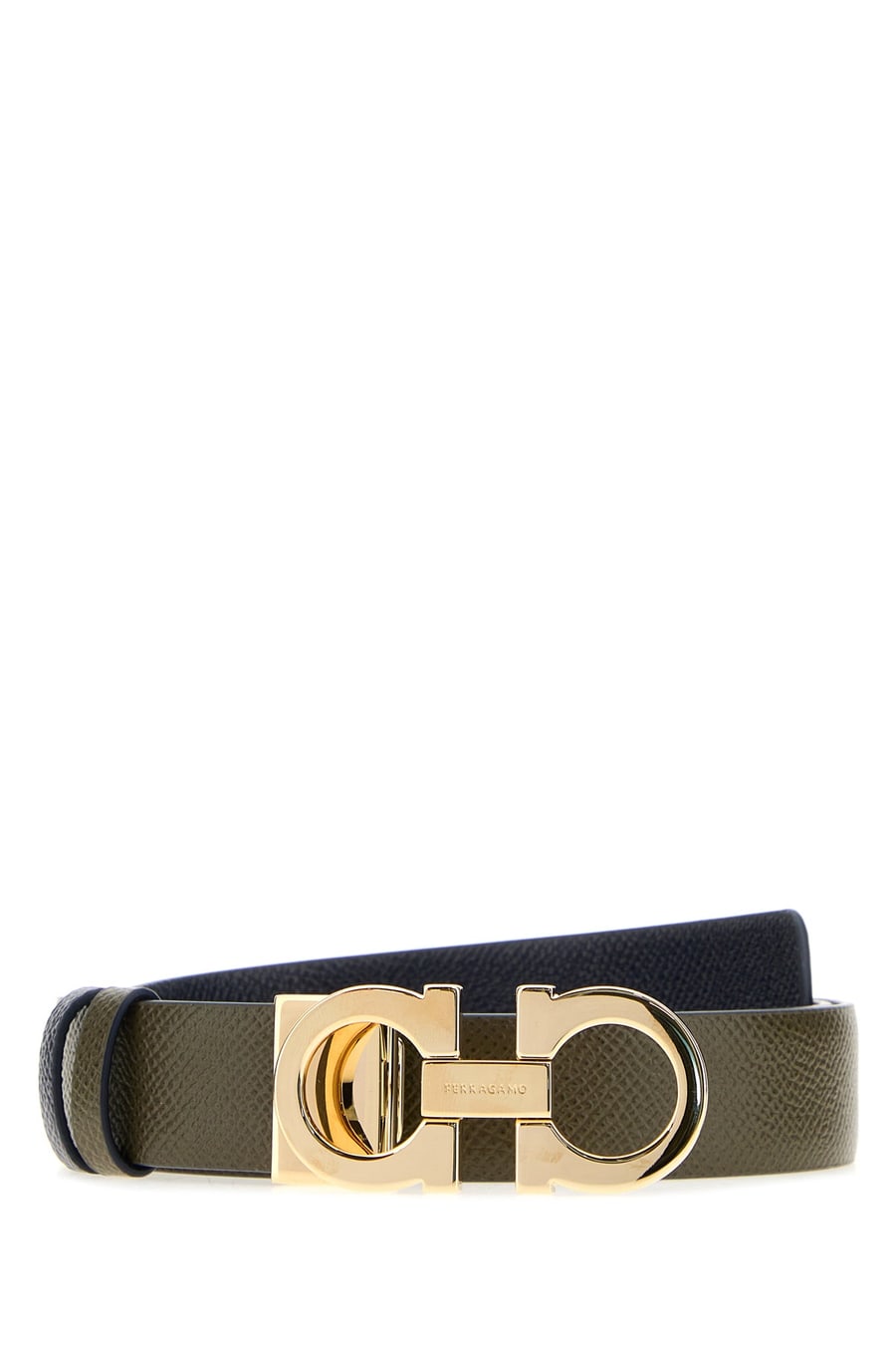 Ferragamo Cintura reversibile in pelle verde militare